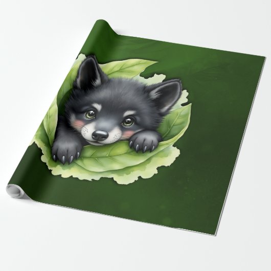 Wolf cub in the green:  cadeaupapier (Uitgerold)