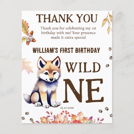 Wolf cub wild een verjaardagsfeestje bedankje (Voorkant)