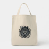 Wolf Cubisme Tribale Kunst Tote Bag (Achterkant)