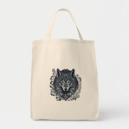 Wolf Cubisme Tribale Kunst Tote Bag (Voorkant)