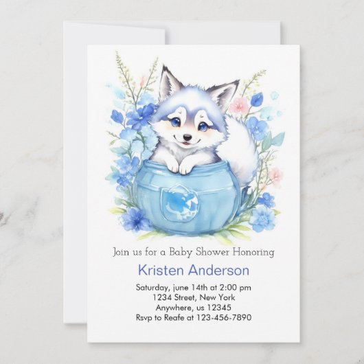 Wolf Custom Boy Baby shower Kaart (Voorkant)