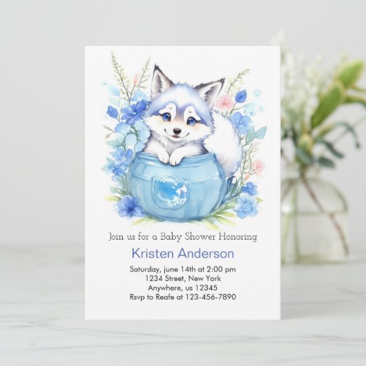 Wolf Custom Boy Baby shower Kaart (Staand voorkant)