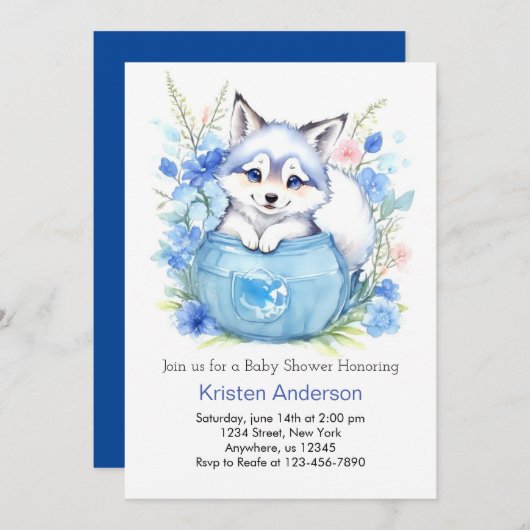 Wolf Custom Boy Baby shower Kaart (Voorkant / Achterkant)