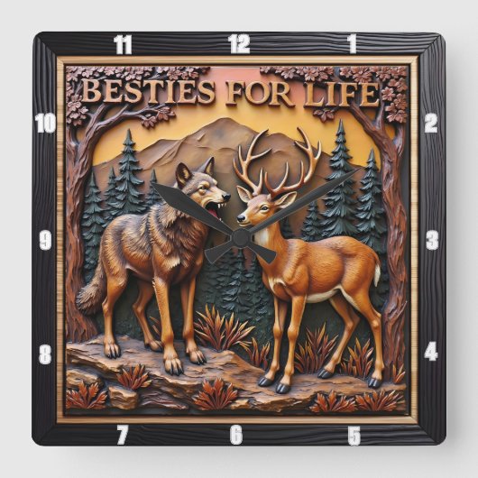 Wolf Deer Mixed Pair Forest Vierkante Klok (Voorkant)
