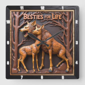 Wolf Deer Pair Woodland Vierkante Klok (Voorkant)