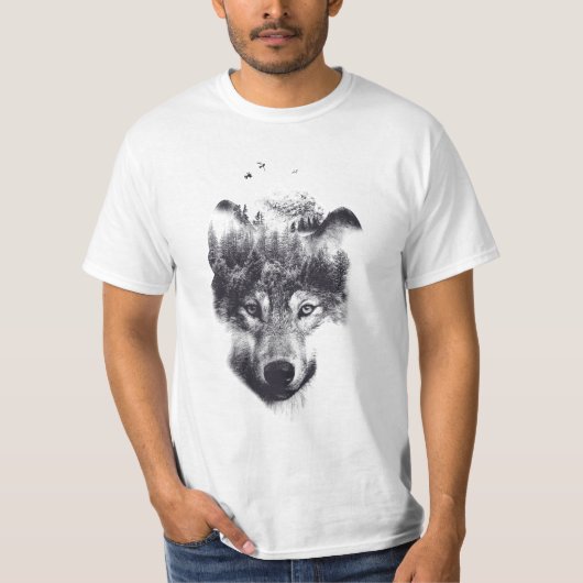 Wolf design Double Exposed T-shirt (Voorkant)