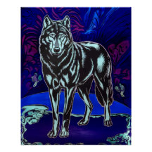 Wolf Design Glossy Art Poster Blauw Paarse