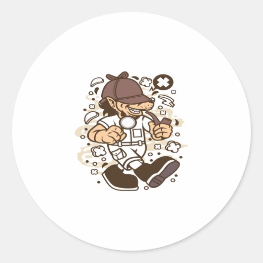 Wolf Detective Ronde Sticker (Voorkant)