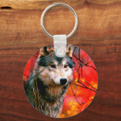 Wolf die door bladeren in een bos piept sleutelhanger (Voorkant)