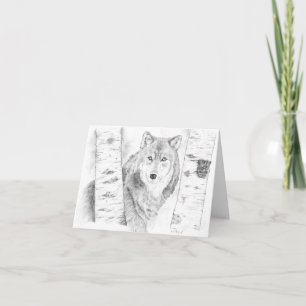 Wolf die door de berkenbomen kijkt kaart