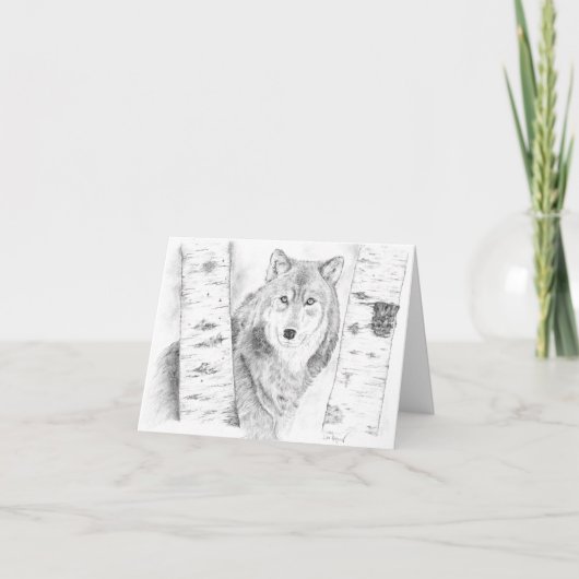 Wolf die door de berkenbomen kijkt kaart (Voorkant)