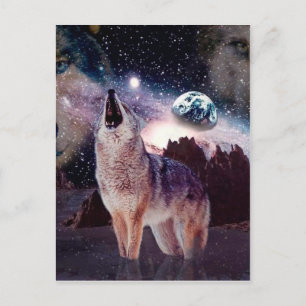 Wolf die door het universum glijdt briefkaart