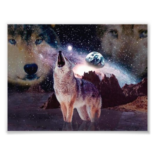 Wolf die door het universum glijdt foto afdruk (Voorkant)