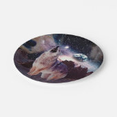 Wolf die door het universum glijdt papieren bordje (Gekanteld)