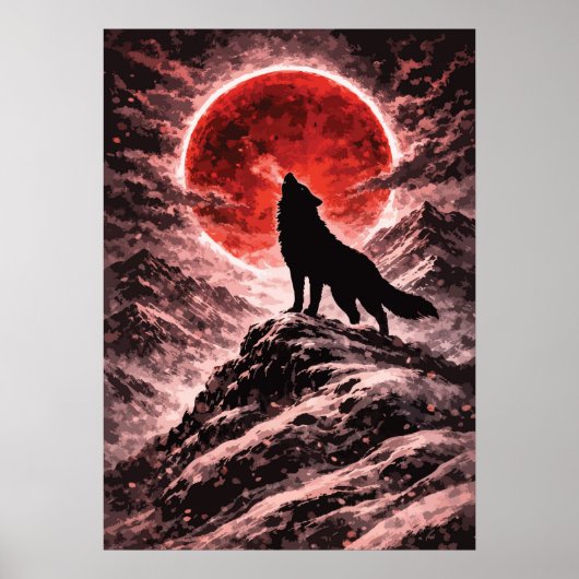 Wolf die huilt in het licht van de rode maan - Jap Poster (Voorkant)