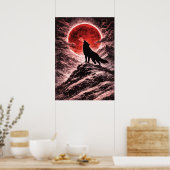 Wolf die huilt in het licht van de rode maan - Jap Poster (Keuken)