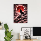 Wolf die huilt in het licht van de rode maan - Jap Poster (Thuiskantoor)