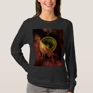 WOLF DIE IN DE RUIMTE HUILT MAAN STERRENSTELSEL T- T-SHIRT