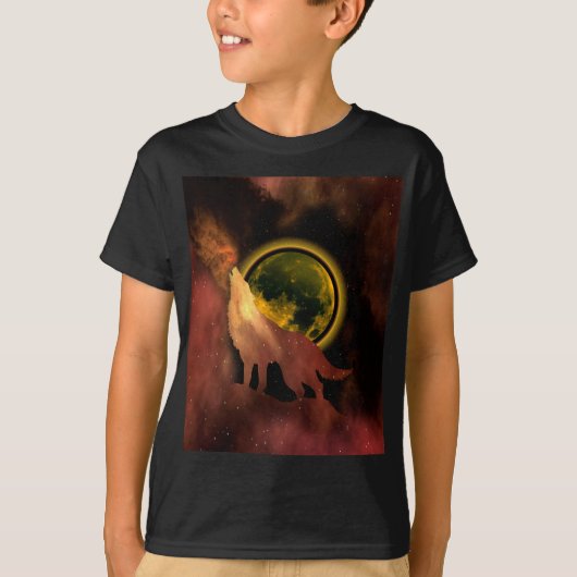 WOLF DIE IN DE RUIMTE HUILT MAAN STERRENSTELSEL T- T-SHIRT (Voorkant)
