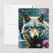 Wolf die in een rivier staat met bloemen Verjaarda Briefkaart (Voorkant / Achterkant)