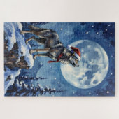 Wolf die jankt onder de Kerstmaan Hoed Legpuzzel (Horizontaal)