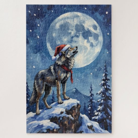 Wolf die jankt onder de Kerstmaan Hoed Legpuzzel (Verticaal)