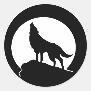 Wolf die met een volle maan-ronde sticker rondspri