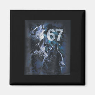 Wolf die naar de maan huilt 67 6 7 Halloween 67 Wo Magneet