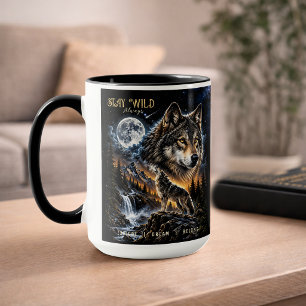 Wolf die naar de maan huilt Bos natuur natuur Mok
