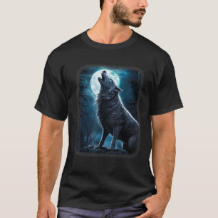 Wolf die naar de Maan huilt Fantasie Kunst Wilde D T-shirt