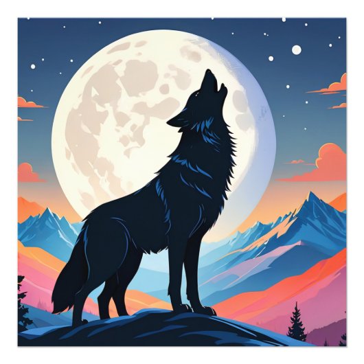 Wolf die naar de maan huilt foto afdruk (Voorkant)