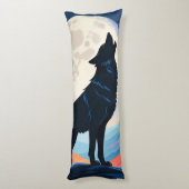 Wolf die naar de maan huilt lichaamskussen (Achterkant (Verticaal))