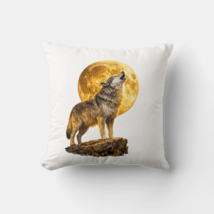 Wolf die naar de maan huilt Worpkussen Kussen