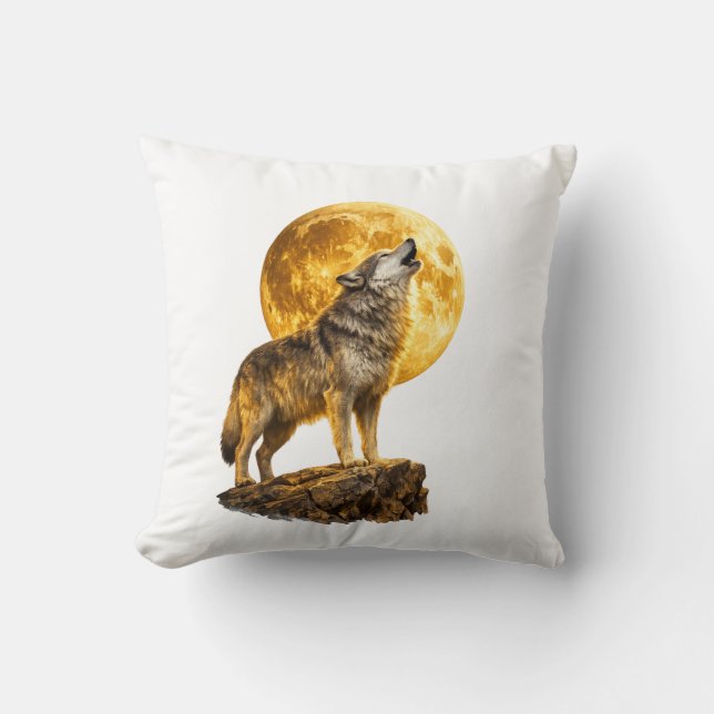 Wolf die naar de maan huilt Worpkussen Kussen (Voorkant)