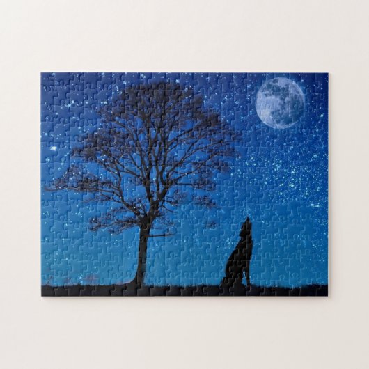 Wolf die naar de moonpuzzel kijkt legpuzzel (Horizontaal)