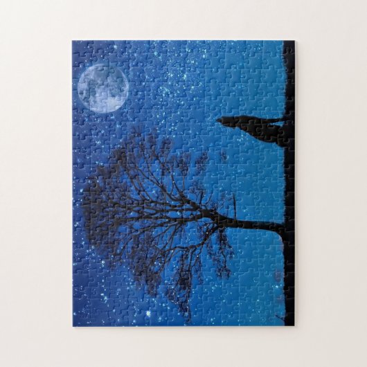 Wolf die naar de moonpuzzel kijkt legpuzzel (Verticaal)