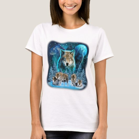 Wolf die naar de moonwolven trekt, wilde dieren, w t-shirt (Voorkant)