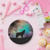 Wolf die naar het universum kijkt papieren bordje (Feest)