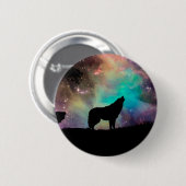 Wolf die naar het universum kijkt ronde button 5,7 cm (Voorkant /achterkant)