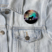 Wolf die naar het universum kijkt ronde button 5,7 cm (In situ)