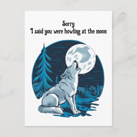 Wolf die op de maan huilt briefkaart (Voorkant)