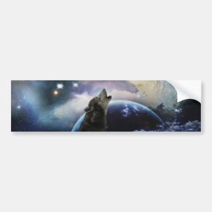 Wolf die op de maan huilt bumpersticker