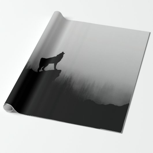 Wolf die op de maan huilt cadeaupapier (Uitgerold)