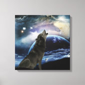 Wolf die op de maan huilt canvas afdruk (Voorkant)