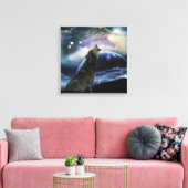 Wolf die op de maan huilt canvas afdruk (Insitu (Woonkamer))
