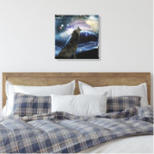 Wolf die op de maan huilt canvas afdruk (Insitu (Slaapkamer))
