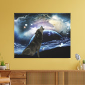 Wolf die op de maan huilt canvas afdruk (Insitu (Woonkamer))