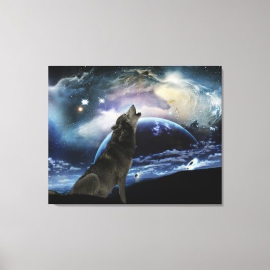 Wolf die op de maan huilt canvas afdruk (Voorkant)