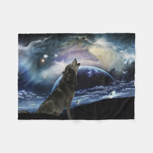 Wolf die op de maan huilt fleece deken (Voorkant (Horizontaal))