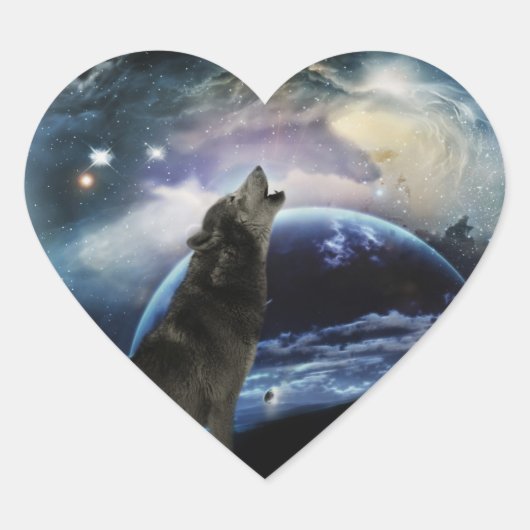 Wolf die op de maan huilt hart sticker (Voorkant)